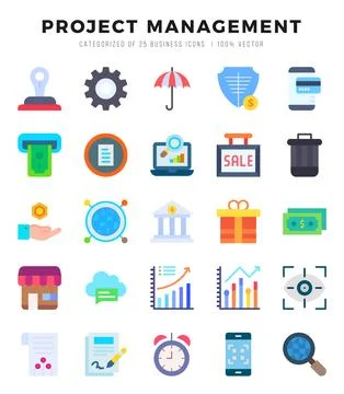 Project Management elements. Flat web icon set. Simple vector illustration. Stock Illustration