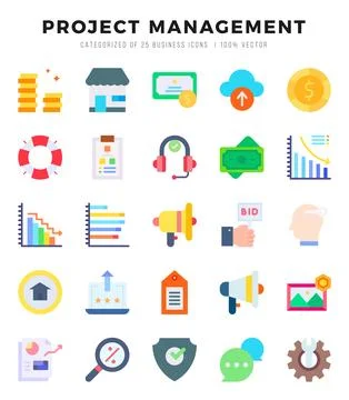 Project Management elements. Flat web icon set. Simple vector illustration. Stock Illustration