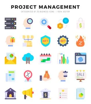 Project Management elements. Flat web icon set. Simple vector illustration. Illustrazione stock