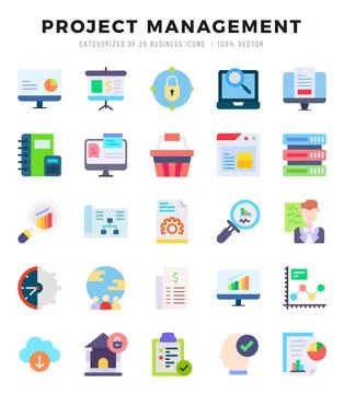 Project Management elements. Flat web icon set. Simple vector illustration. Illustrazione stock