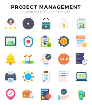 Project Management elements. Flat web icon set. Simple vector illustration. Stock Illustration