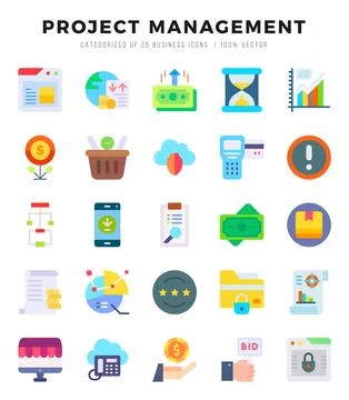 Project Management elements. Flat web icon set. Simple vector illustration. Stock Illustration