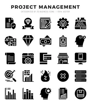 Project Management elements. Glyph web icon set. Simple vector illustration. Stock Illustration