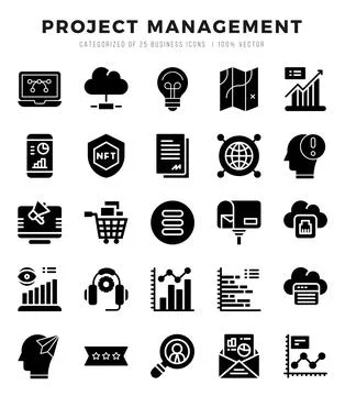 Project Management elements. Glyph web icon set. Simple vector illustration. 스톡 일러스트