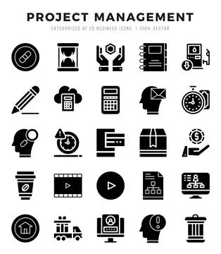 Project Management elements. Glyph web icon set. Simple vector illustration. Stock Illustration