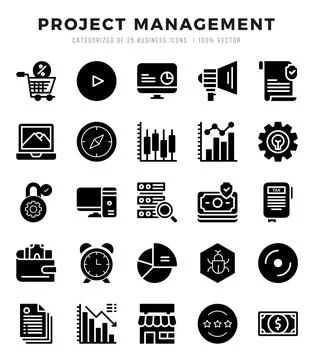 Project Management elements. Glyph web icon set. Simple vector illustration. Stock Illustration