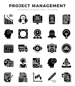 Project Management elements. Glyph web icon set. Simple vector illustration. Stock Illustration