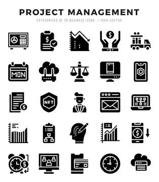 Project Management elements. Glyph web icon set. Simple vector illustration. Stock Illustration