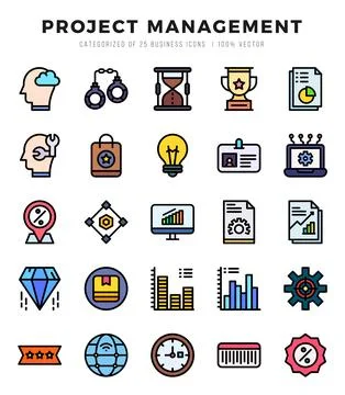 Project Management elements. Lineal Color web icon set. Simple vector illus.. Stock Illustration
