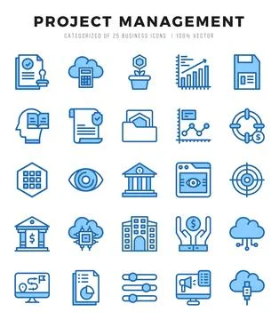 Project Management elements. Two Color web icon set. Simple vector illustra.. Illustrazione stock