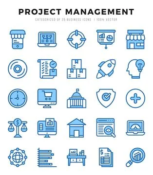 Project Management elements. Two Color web icon set. Simple vector illustra.. Stock Illustration