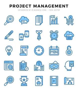 Project Management elements. Two Color web icon set. Simple vector illustra.. Stock Illustration