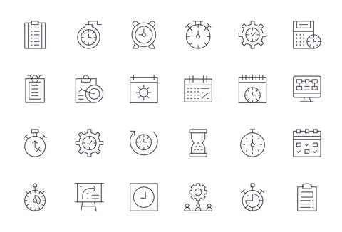 Project Management Essential Vector Set including 24 Editable Thin Line Ret.. Illustrazione stock