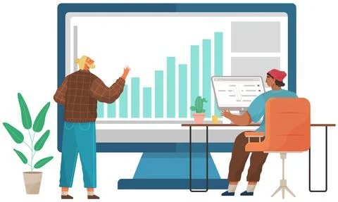 Project management, financial report strategy. Data analysis team working with Stock Illustration
