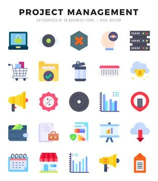 Project Management Flat icons collection. 25 icon set in a Flat design. Stock Illustration