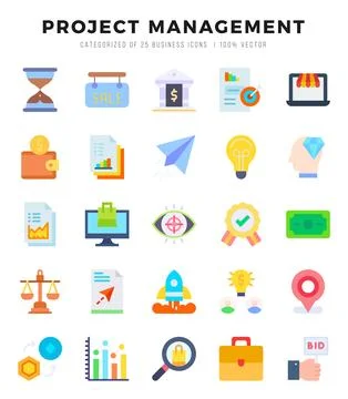 Project Management Flat icons collection. 25 icon set in a Flat design. Stock Illustration