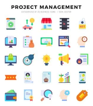 Project Management Flat icons collection. Flat icons pack. Vector illustratio Stock Illustration