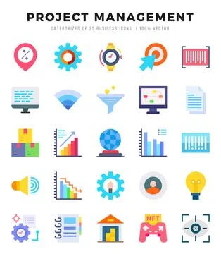 Project Management Flat icons collection. Flat icons pack. Vector illustratio Stock Illustration