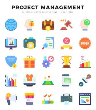 Project Management. Flat icons Pack. vector illustration. Illustrazione stock