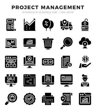 Project Management. Glyph icons Pack. vector illustration. Stock Illustration