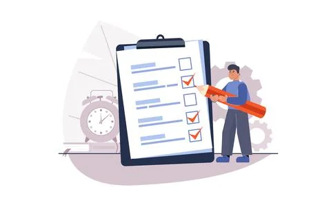 Project management, goal completion, to do list. questionnaire survey answering Stock Illustration