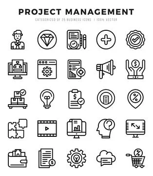 Project Management Icon Bundle 25 Icons for Websites and Apps Stock Illustration