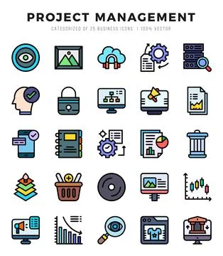 Project Management Icon Bundle 25 Icons for Websites and Apps Stock Illustration