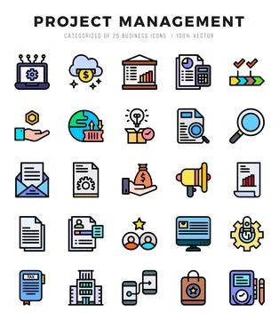 Project Management Icon Bundle 25 Icons for Websites and Apps Stock Illustration
