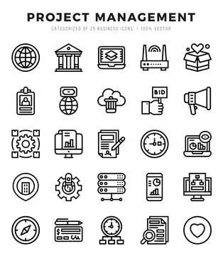 Project Management Icon Pack 25 Vector Symbols for Web Design. Illustration