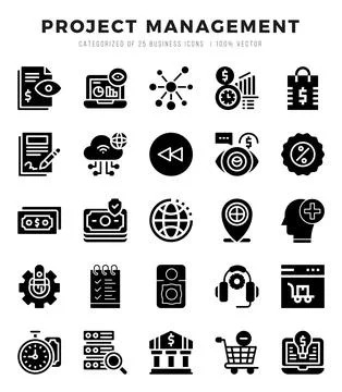 Project Management Icon Pack 25 Vector Symbols for Web Design. Stock Illustration