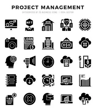 Project Management Icon Pack 25 Vector Symbols for Web Design. Illustrazione stock