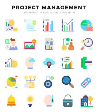 Project Management Icon Pack 25 Vector Symbols for Web Design. Stock Illustration