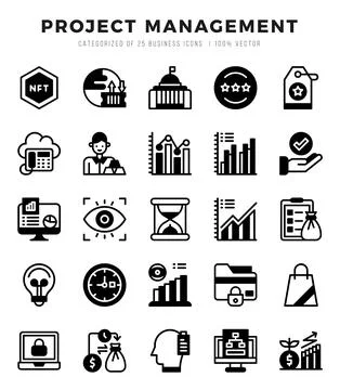 Project Management Icon Pack 25 Vector Symbols for Web Design. Stock Illustration