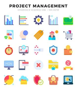 Project Management Icon Pack 25 Vector Symbols for Web Design. Stock Illustration