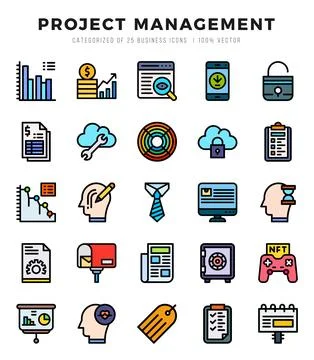 Project Management Icon Pack 25 Vector Symbols for Web Design. Stock Illustration