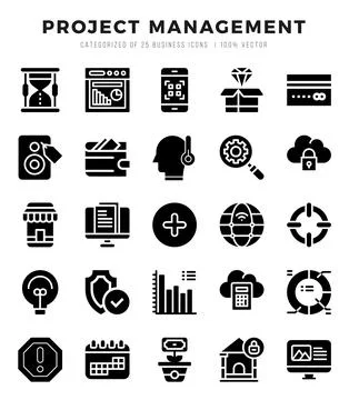 Project Management Icons bundle. Glyph style Icons. Vector illustration. Stock Illustration