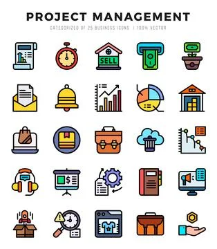 Project Management Icons bundle. Lineal Color style Icons. Vector illustratio Stock Illustration