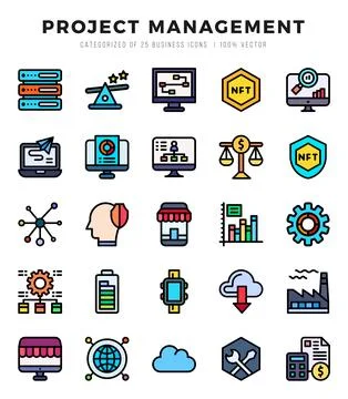 Project Management Icons bundle. Lineal Color style Icons. Vector illustratio Stock Illustration