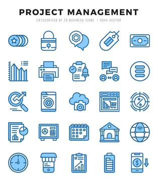 Project Management Icons bundle. Two Color style Icons. Vector illustration. Stock Illustration