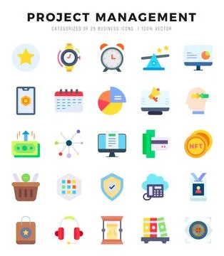 Project Management Icons Pack. Flat icons set. Flat icon collection set. Si.. Illustrazione stock
