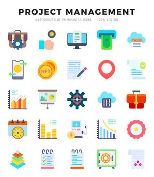 Project Management Icons Pack. Flat icons set. Flat icon collection set. Si.. Stock Illustration