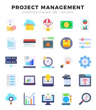 Project Management Icons Pack. Flat icons set. Flat icon collection set. Si.. Illustrazione stock