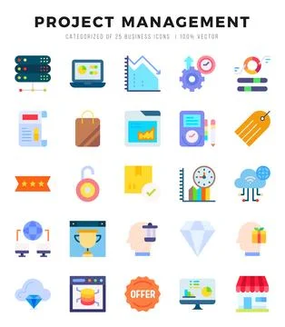 Project Management Icons Pack. Flat icons set. Flat icon collection set. Si.. Stock Illustration