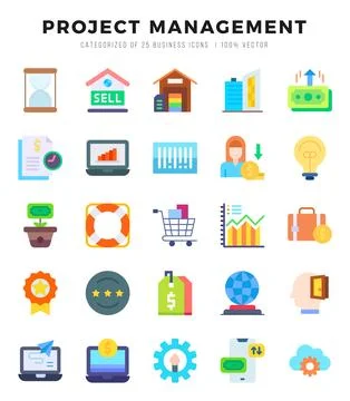 Project Management Icons Pack Flat Style. Vector illustration. Stock Illustration
