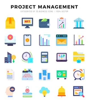 Project Management Icons Pack Flat Style. Vector illustration. Illustrazione stock