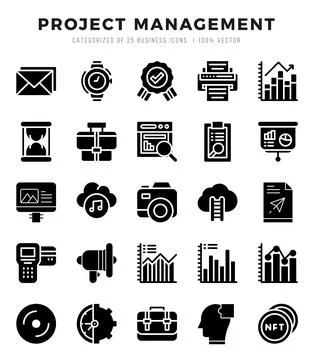 Project Management Icons Pack Glyph Style. Vector illustration. Stock Illustration