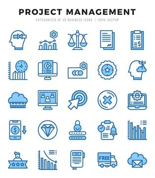 Project Management Icons Pack. Two Color icons set. Two Color icon collecti.. Stock Illustration