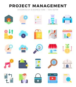 Project Management icons set. Collection of simple Flat web icons. Stock Illustration