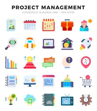 Project Management icons set. Collection of simple Flat web icons. Stock-Illustration