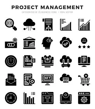 Project Management icons set. Collection of simple Glyph web icons. Stock Illustration
